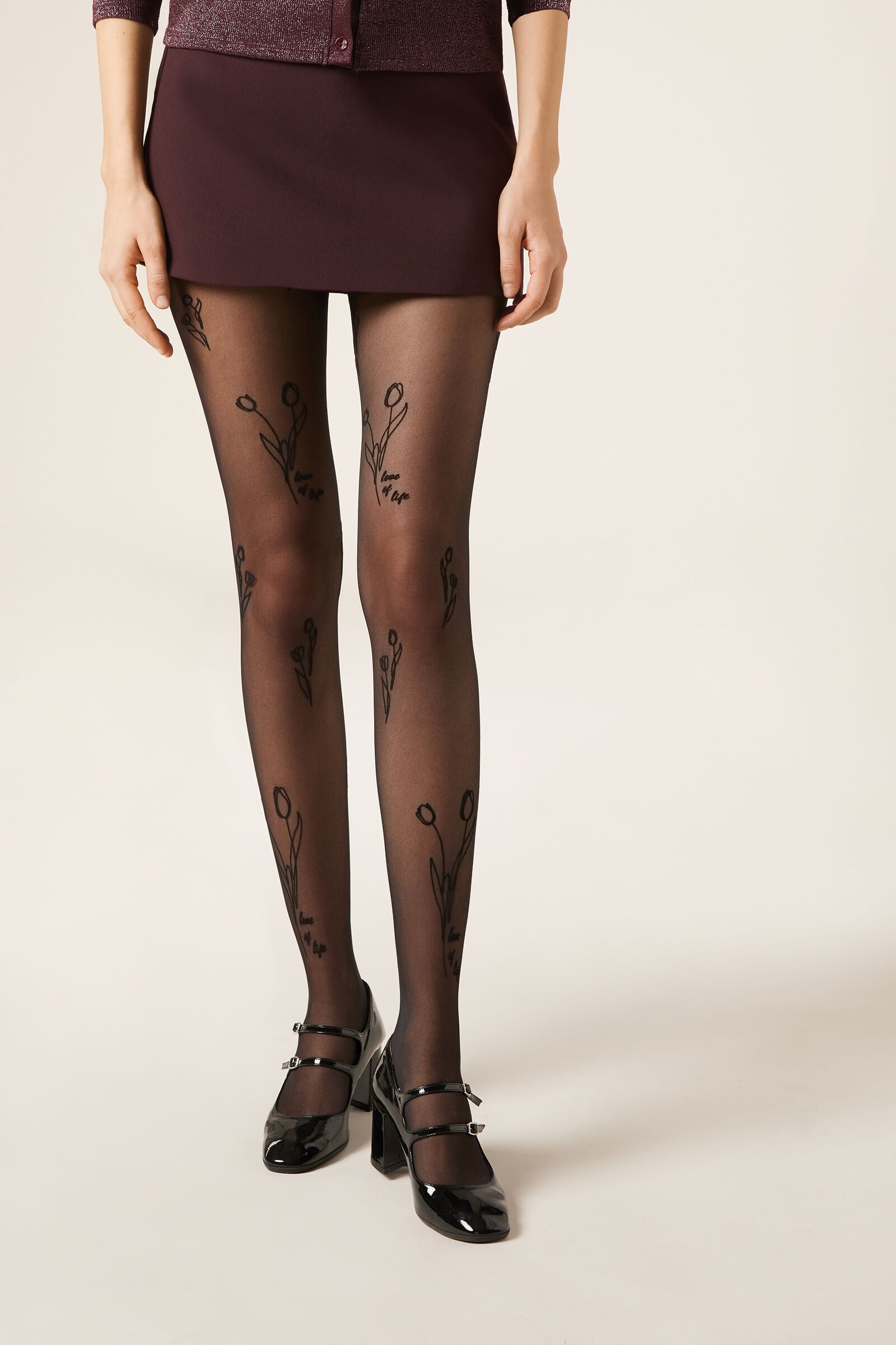 גרביונים שקופים 30 דניר עם הדפס Tulip