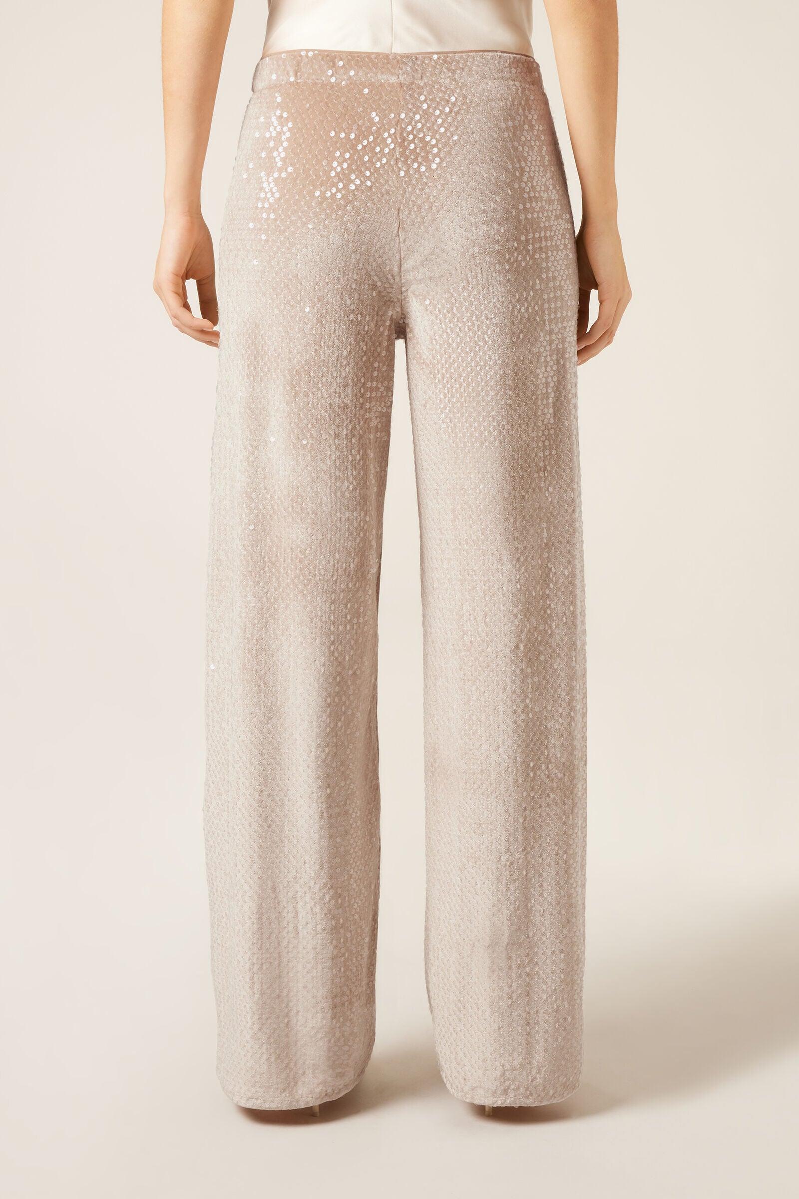 מכנסיים רחבים מבד קטיפה מעוטר פייטים