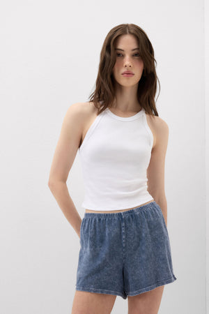 מכנסיים קצרים מבד כותנה בגימור תחרה Denim Romance
