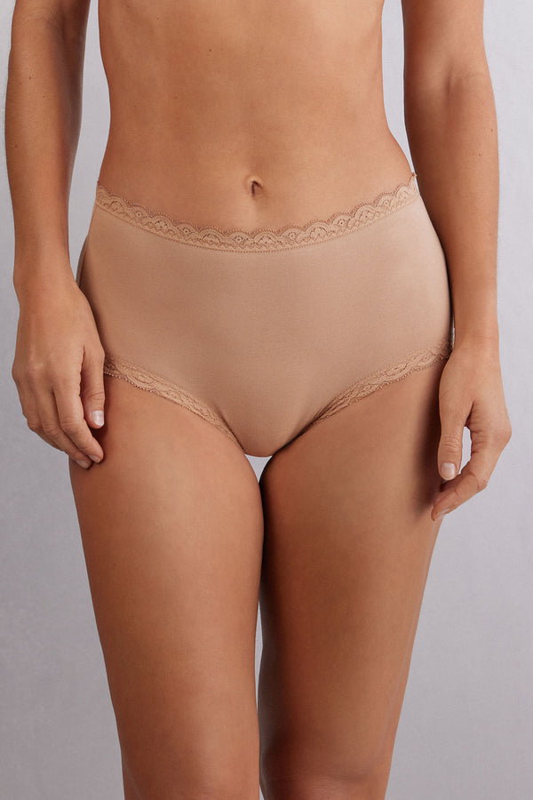 תחתונים צרפתיים כותנה ותחרה High-Waisted