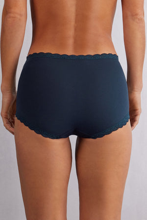 תחתונים צרפתיים כותנה ותחרה High-Waisted