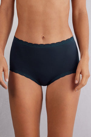 תחתונים צרפתיים כותנה ותחרה High-Waisted