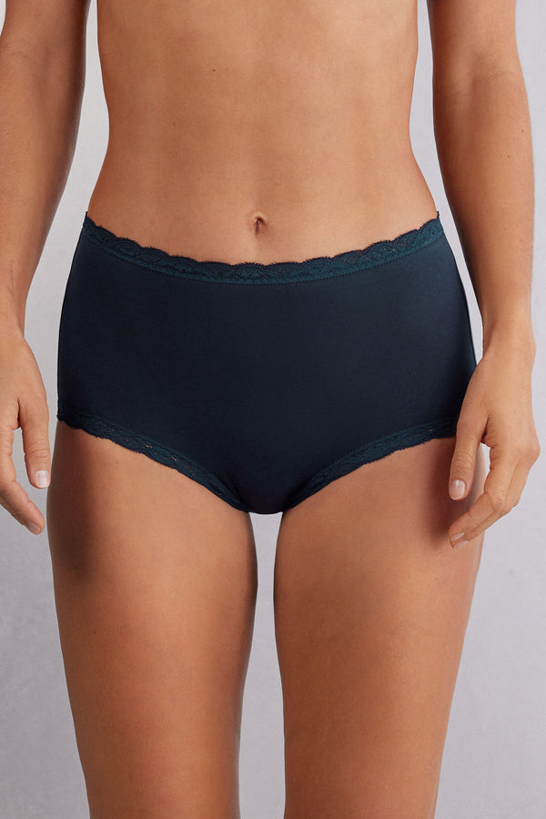 תחתונים צרפתיים כותנה ותחרה High-Waisted
