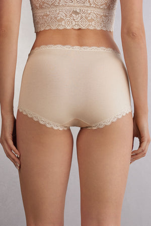 תחתונים צרפתיים כותנה ותחרה High-Waisted