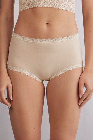 תחתונים צרפתיים כותנה ותחרה High-Waisted