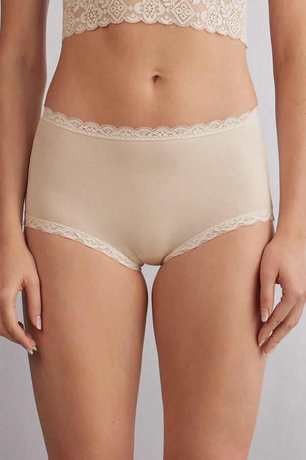תחתונים צרפתיים כותנה ותחרה High-Waisted
