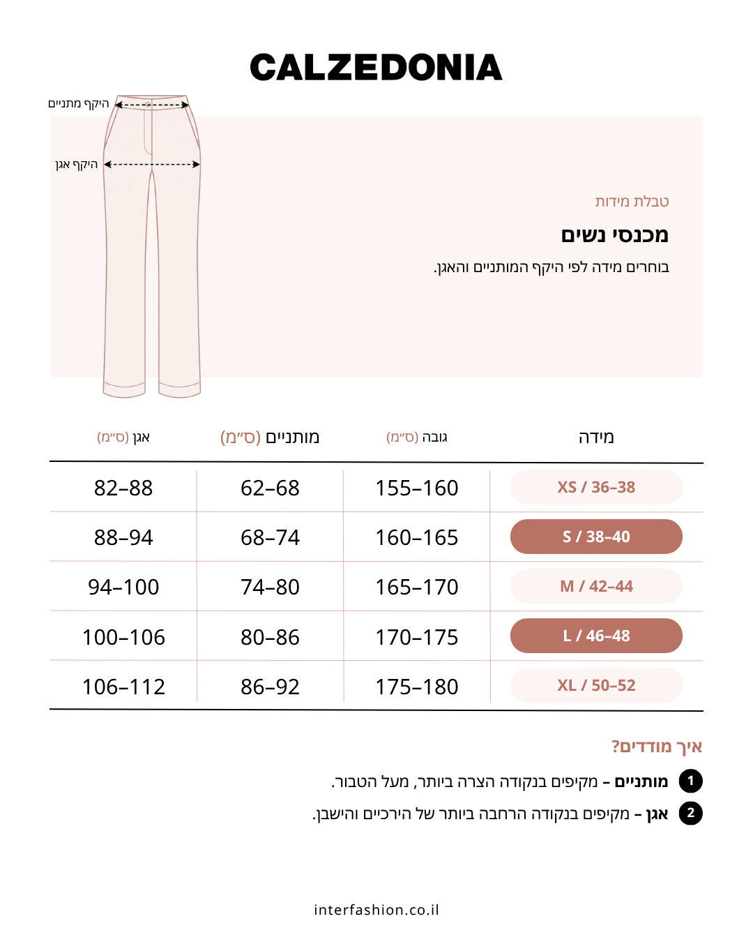 טייץ First Class - טבלת מידות