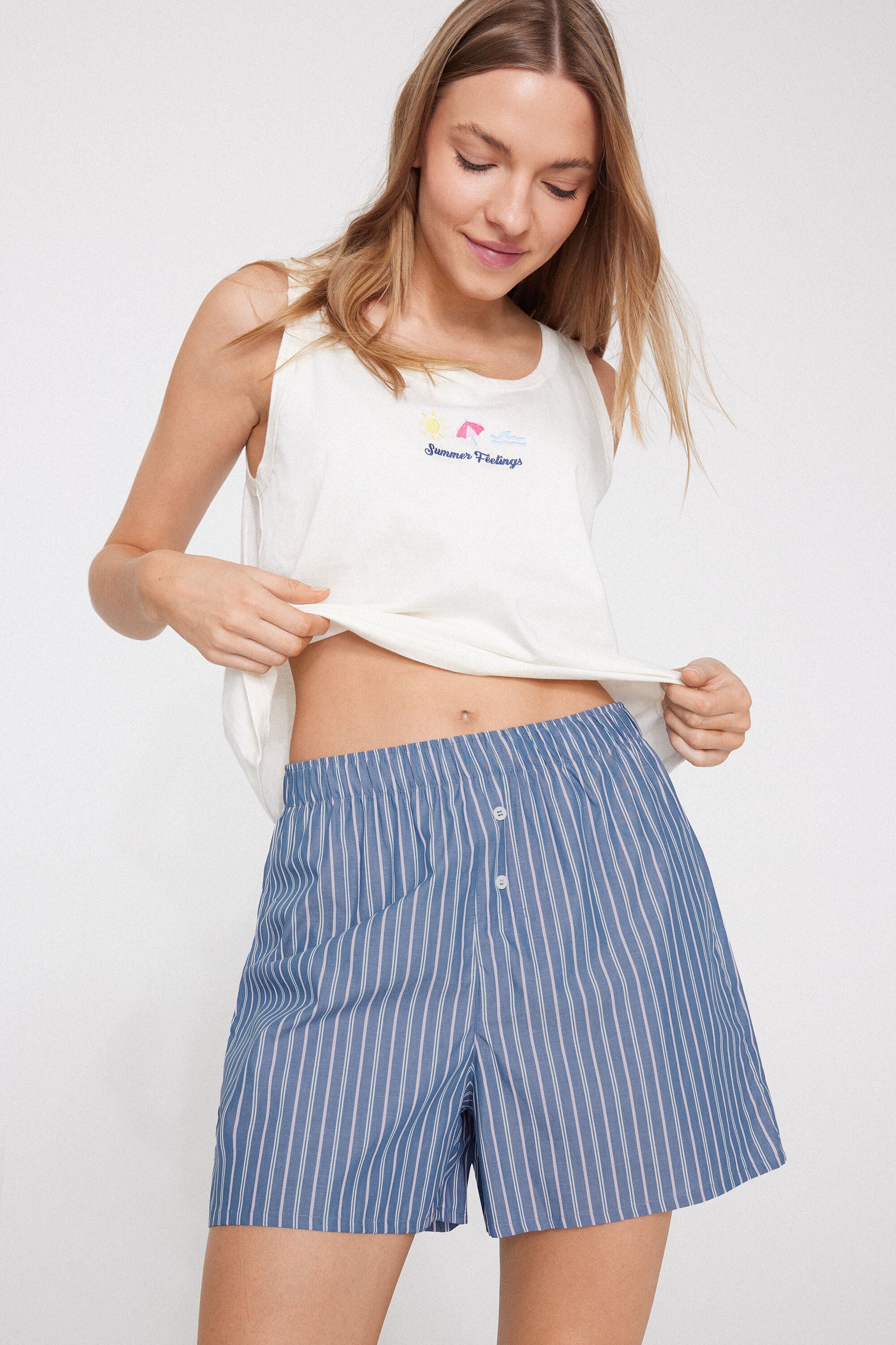 מכנסי בוקסר פסים קנבס כותנה