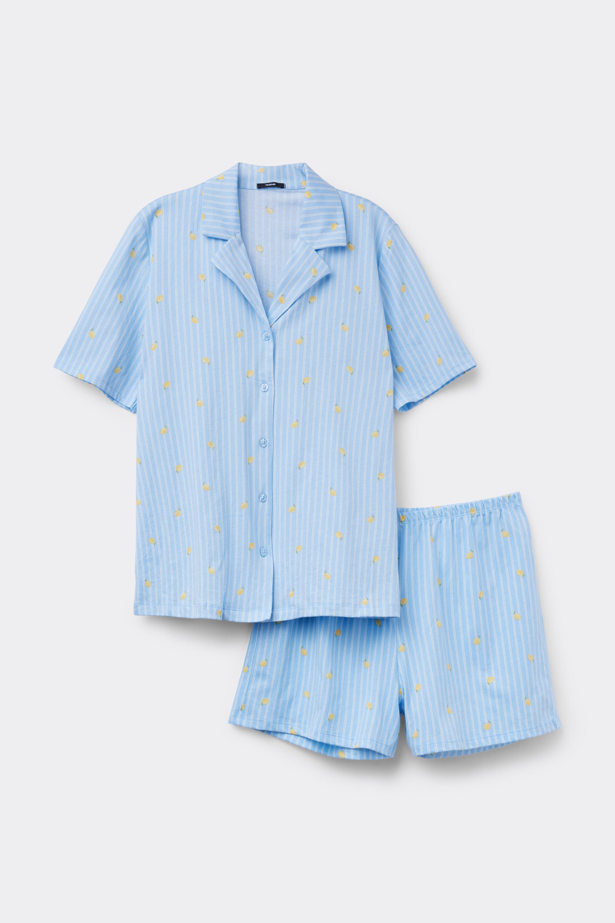 סט פיג'מה מכופתרת מבד כותנה עם הדפס